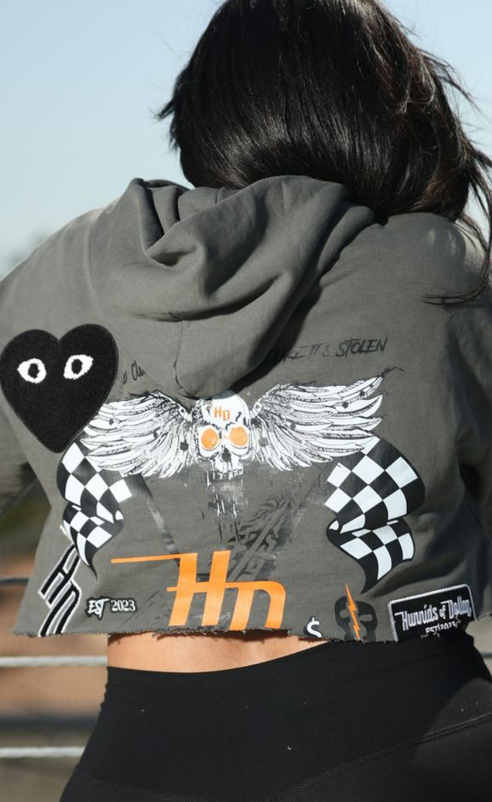 Woman’s cropped HD Gray Heavy Hoodie