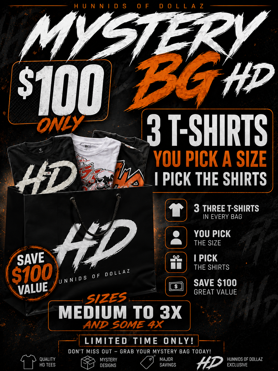 Women’s HD Mystery Bag – 3 Premium T-Shirts for $100 (Copy)